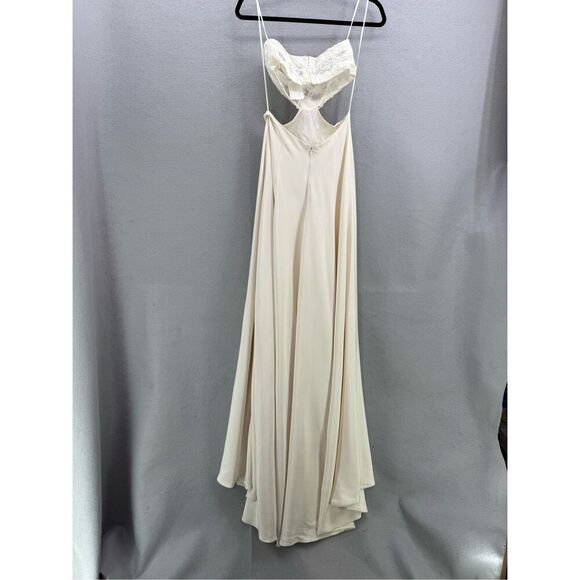 NWT Dan Jones $3,190 Retail Silk Crepe High Slit Strapless Ivory Wedding Dress S - Picture 12 of 15